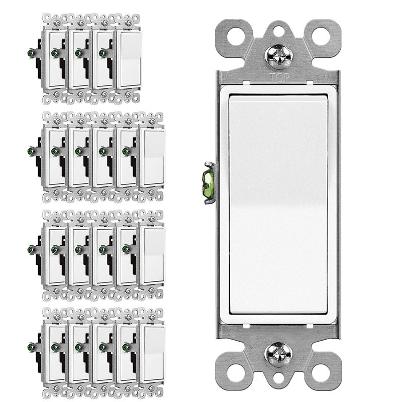 CML Hardware (20 Pack) Cml 3 Way Decorator Paddle Rocker Wall Light Switch, Single Pole Or Three Way, 15A 120/277V, On/Off Interrupter, White - Image 1